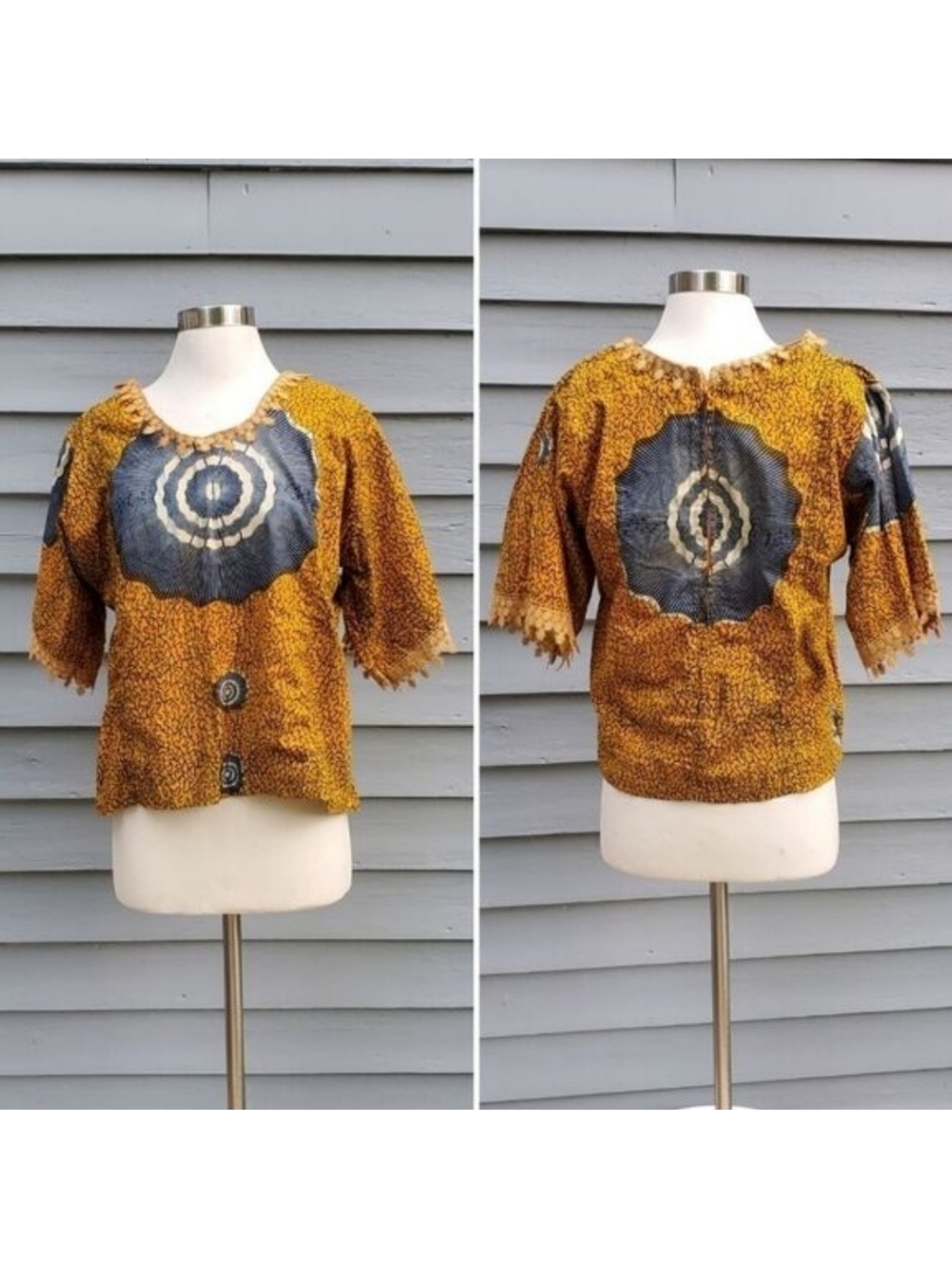 African Shirt Homemade Kenti‎ African Print Blouse Double Wax Block
